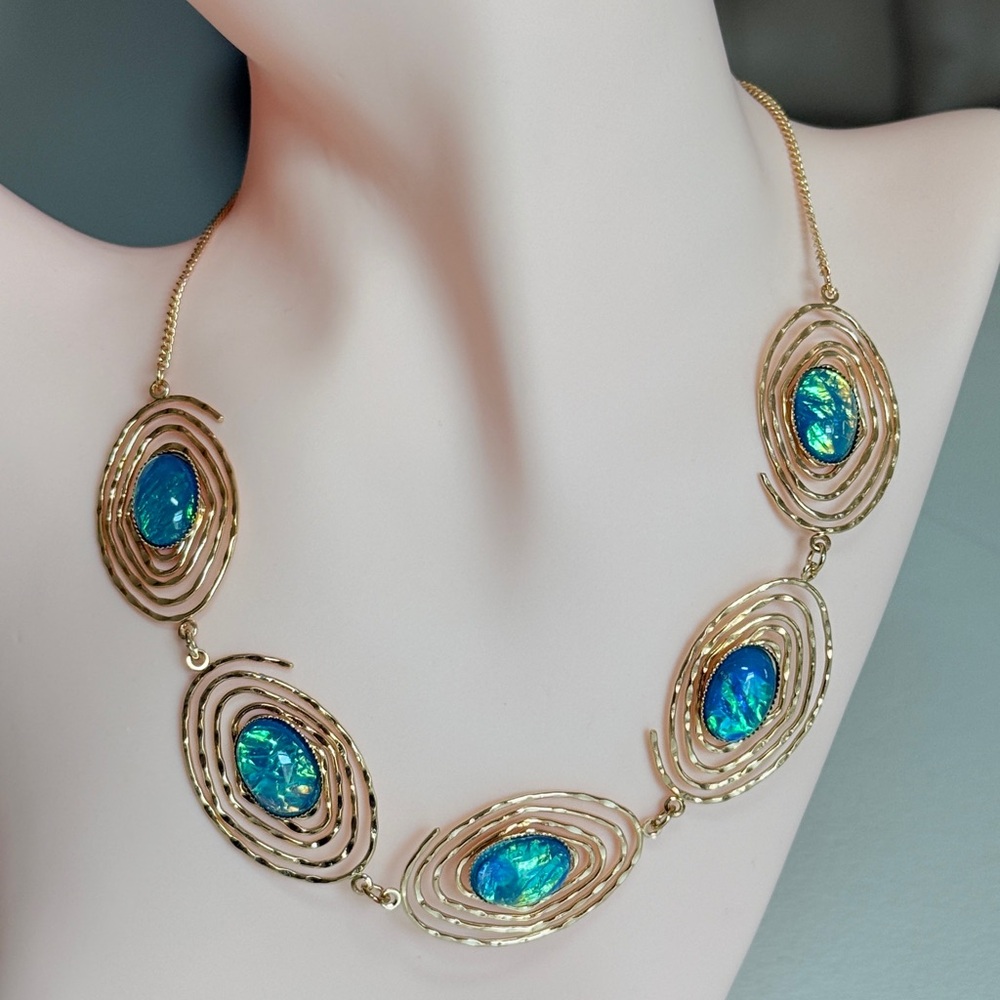 Gold-Tone Blue Opal Statement Necklace